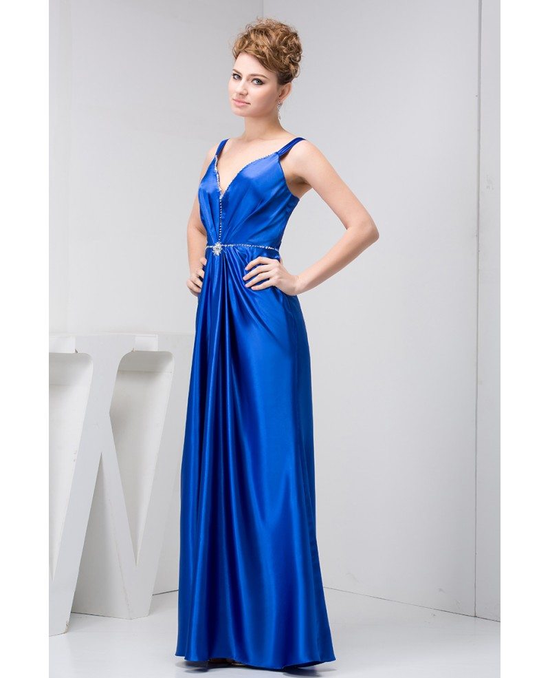 A-line V-neck Floor-length Satin Evening Dress With Beading #OP41092 ...