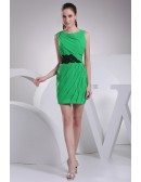 Green with Black Lace Pleated Chiffon Mini Bridal Party Dress