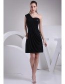 One Shoulder Black Pleated Bridal Party Dress