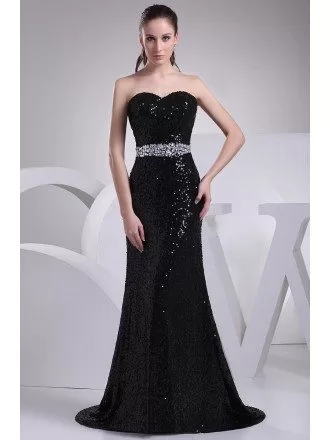 Custom Sequins Long Sweetheart Prom Dress with Beaded Waist