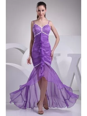 Pretty Purple Chiffon High Low Prom Dress with Spaghetti Straps