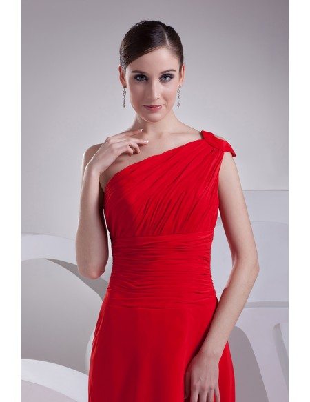 Elegant Red Long Chiffon One Shoulder Formal Dress Custom
