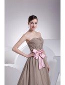 Brown and Pink Sash Long Chiffon Bridesmaid Dress Custom
