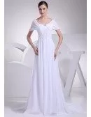Beaded Empire Waist Long Chiffon White Wedding Dress with Sleeves