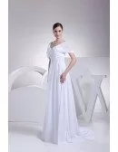 Beaded Empire Waist Long Chiffon White Wedding Dress with Sleeves