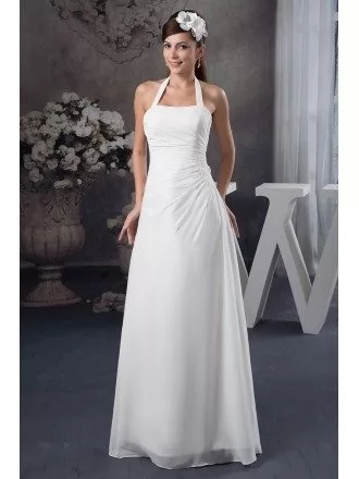 A-line Halter Floor-length Chiffon Wedding Dress