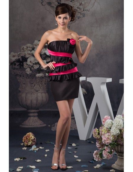 A-line Strapless Short Satin Dress