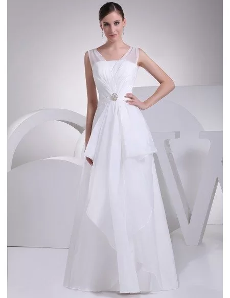 Elegant Organza Straps Long Wedding Dress with Ruffles
