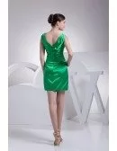 V-neck Pleated Green Satin Short Bridesmaid Dress