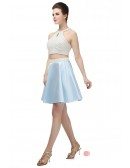 Short A-line Tea-length Prom Dress with Halter Top