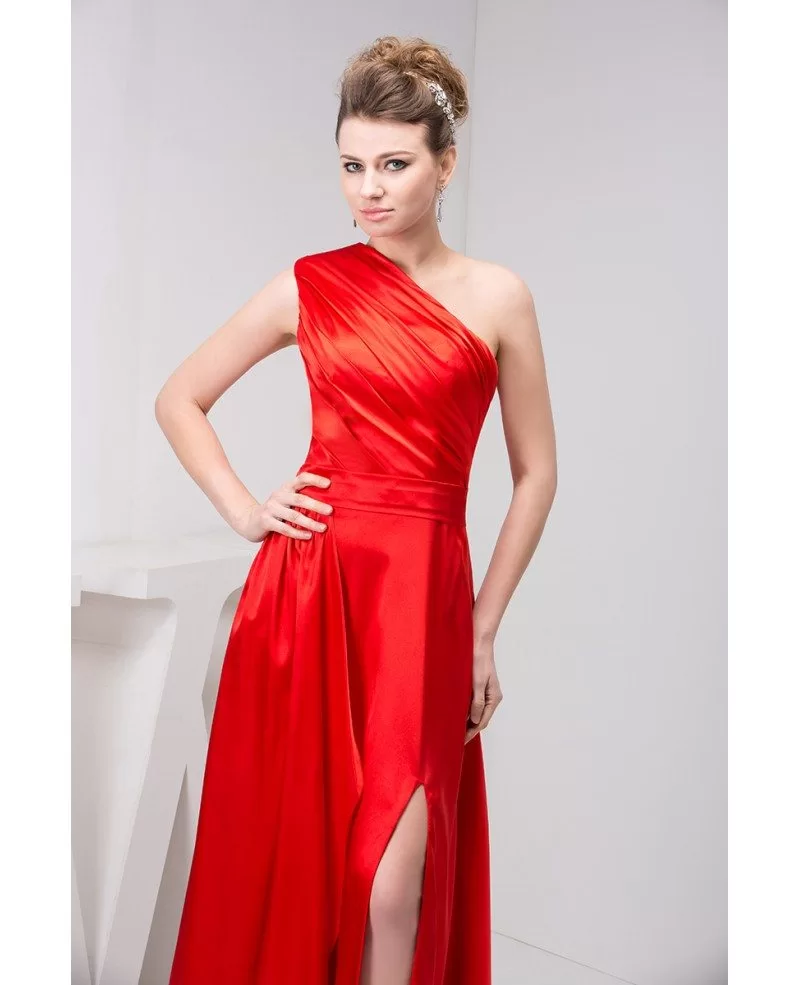A-line One-shoulder Floor-length Satin Evening Dress #OP41142 $138.2 ...