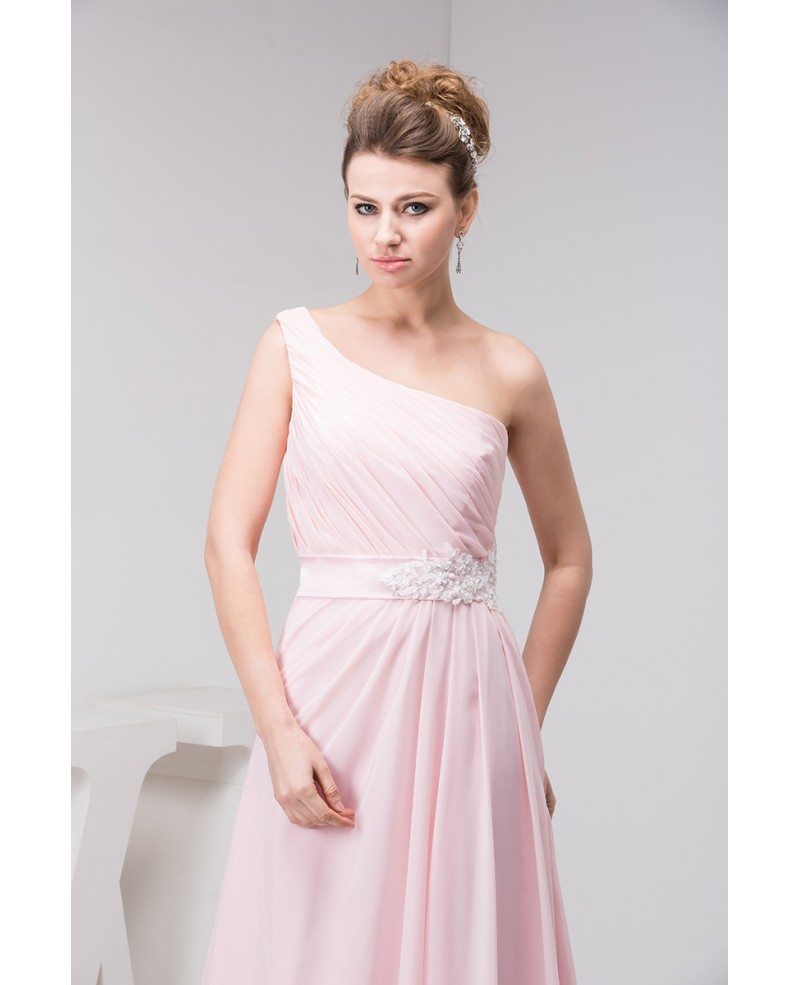 A-line One-shoulder Sweep Train Chiffon Prom Dress With Beading # ...
