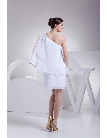 Beaded One Shoulder White Chiffon Short Bridal Dress