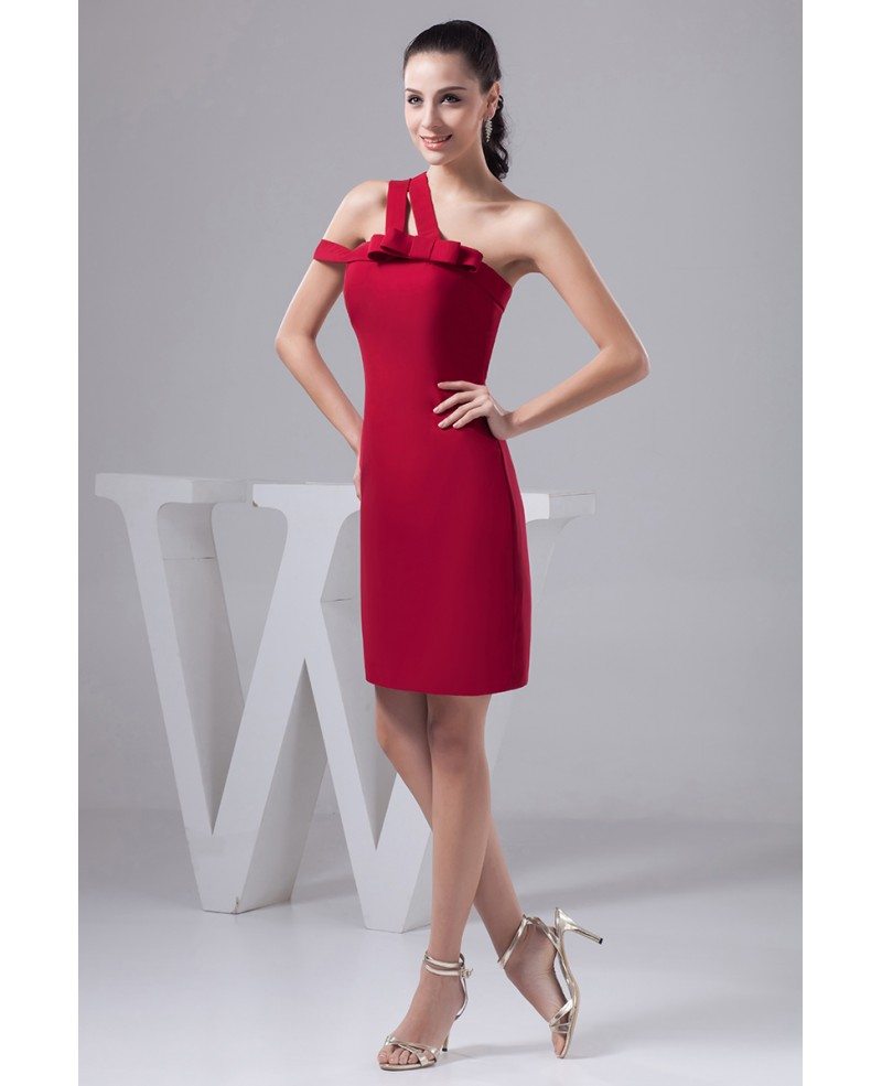 short red chiffon one shoulder dress