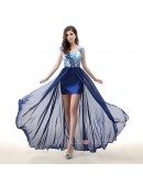 A-Line V-neck Floor-Length Chiffon Prom Dress With Sequin Appliques
