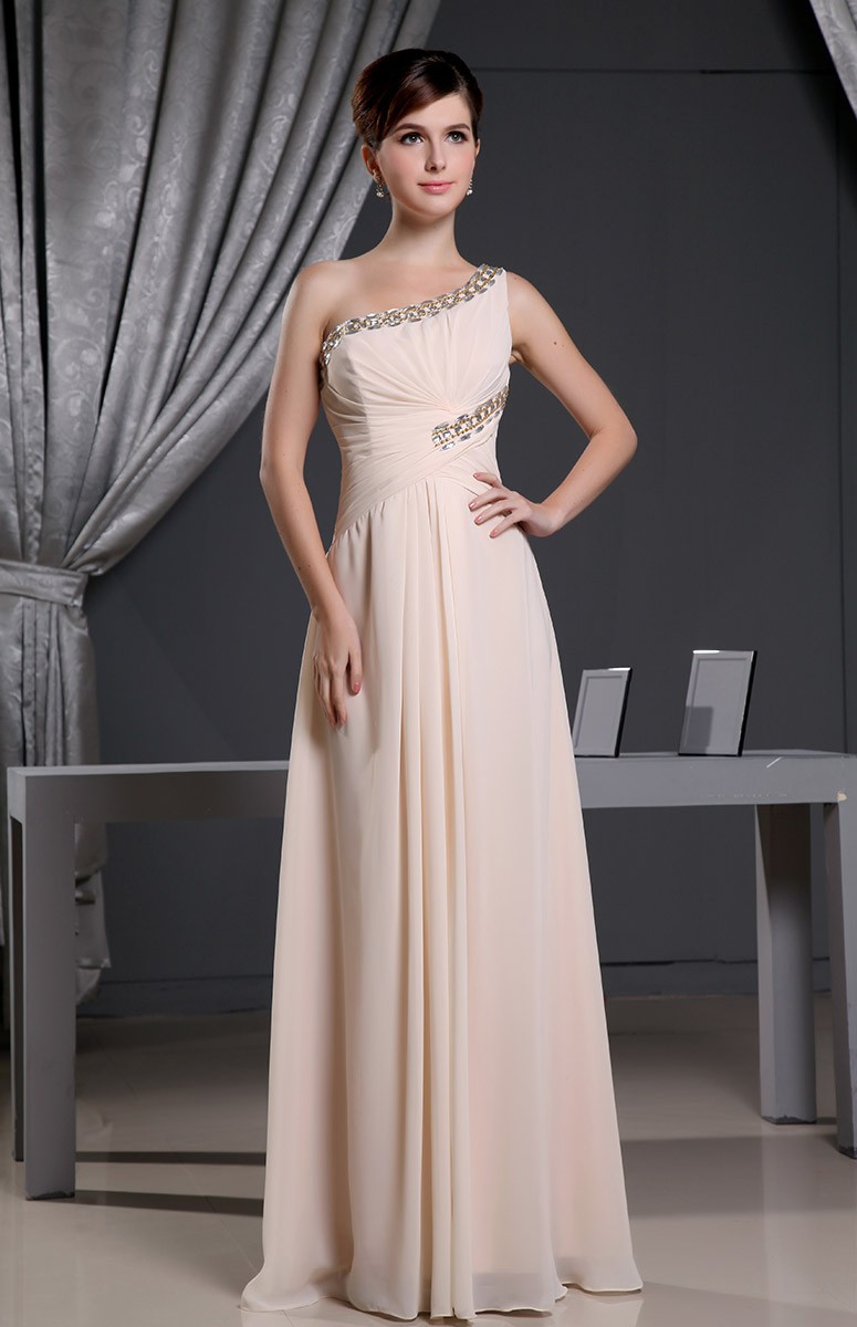 A-line One-shoulder Floor-length Chiffon Wedding Dress With Beading # ...