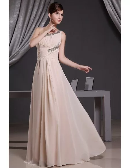 A-line One-shoulder Floor-length Chiffon Wedding Dress With Beading