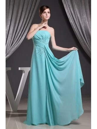A-line Strapless Floor-length Chiffon Prom Dress With Beading