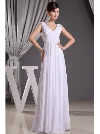 Empire V-neck Floor-length Chiffon Wedding Dress With Beading
