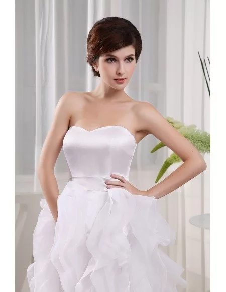 A-line Sweetheart Asymmetrical Tulle Wedding Dress With Cascading Ruffle