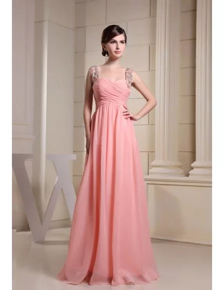 Simple A-Line Chiffon Belt Floor Length Sweetheart Long Prom Dresses,DP685