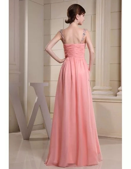A-line Floor-Length Chiffon Pleated Dress Brown