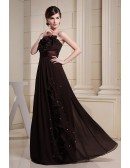 A-line Strapless Floor-length Chiffon Evening Dress With Beading