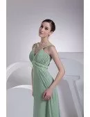 Sage Green V-neck Beaded Straps Floor Length Chiffon Prom Dress