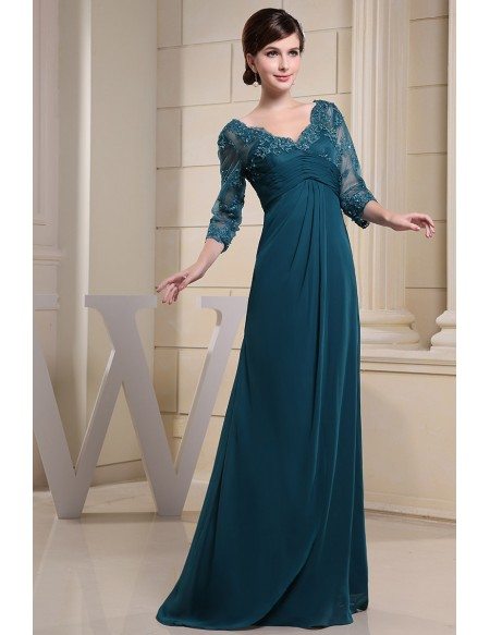 A-line V-Neck Floor-length Chiffon Lace Mother of the Bride Dress # ...