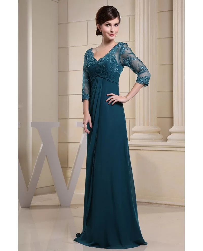 A Line V Neck Floor Length Chiffon Lace Mother Of The Bride Dress Op3032 1469 9306