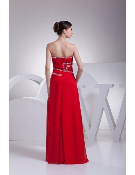 Beaded Red Floor Length Chiffon Bridal Party Dress