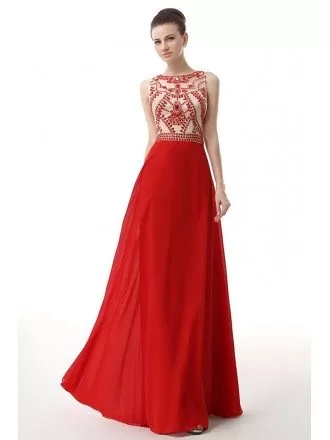 A-Line Scoop Neck Floor-Length Chiffon Prom Dress With Beading