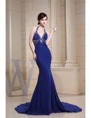 Mermaid Halter Court Train Chiffon Evening Dress With Beading