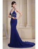 Mermaid Halter Court Train Chiffon Evening Dress With Beading