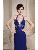 Mermaid Halter Court Train Chiffon Evening Dress With Beading