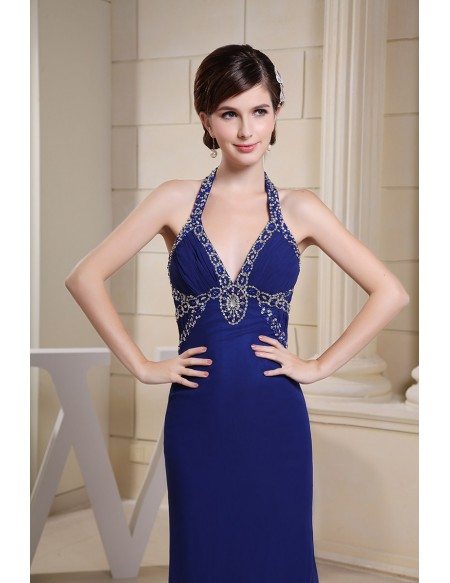 Mermaid Halter Court Train Chiffon Evening Dress With Beading