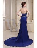 Mermaid Halter Court Train Chiffon Evening Dress With Beading