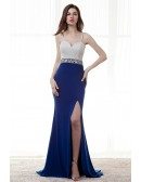 A-Line Sweetheart Sweep Train Chiffon Prom Dress With Beading Sequins Split Front