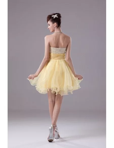 Sparkly Sequins Yellow Organza Short Prom Dress
