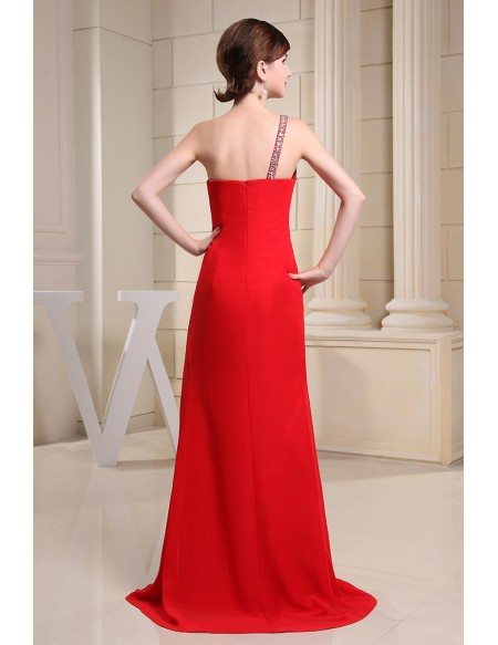 Sheath One-shoulder Floor-length Chiffon Evening Dress With Beading # ...