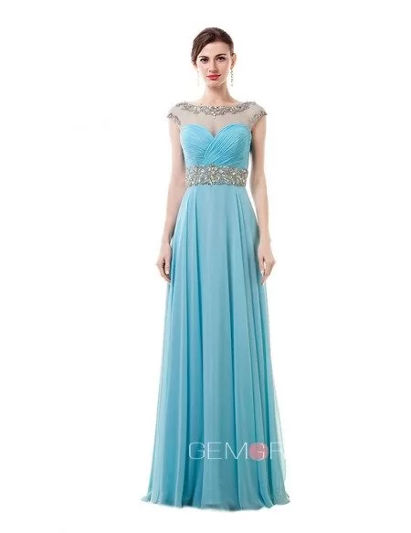 A-Line Scoop Neck Floor-Length Chiffon Prom Dress With Beading