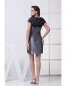 Lace Top Grey Taffeta Short Formal Dress with Sleeves