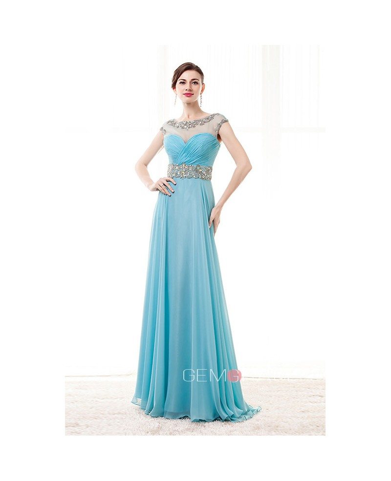 A-Line Scoop Neck Floor-Length Chiffon Prom Dress With Beading #CY0208 ...