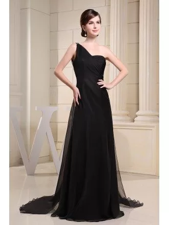A-line One-shoulder Floor-length Chiffon Evening Dress With Sequins