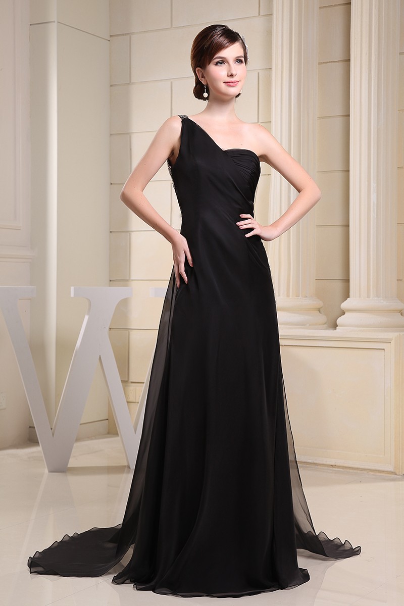 A-line One-shoulder Floor-length Chiffon Evening Dress With Sequins # ...