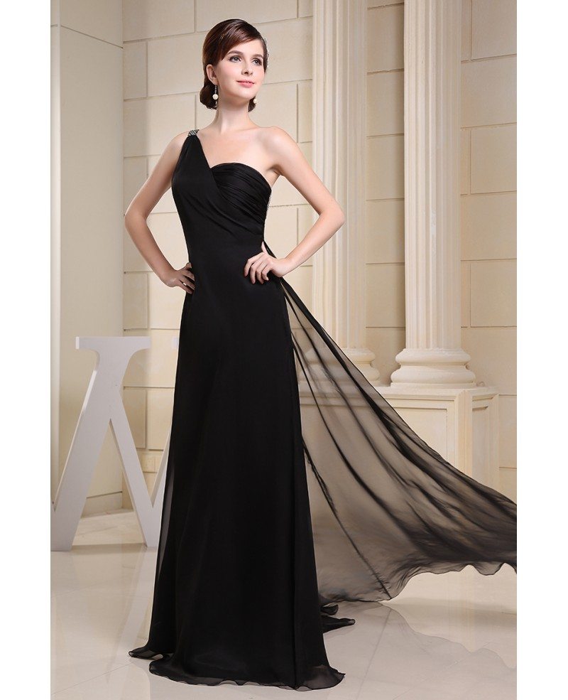 A-line One-shoulder Floor-length Chiffon Evening Dress With Sequins # ...