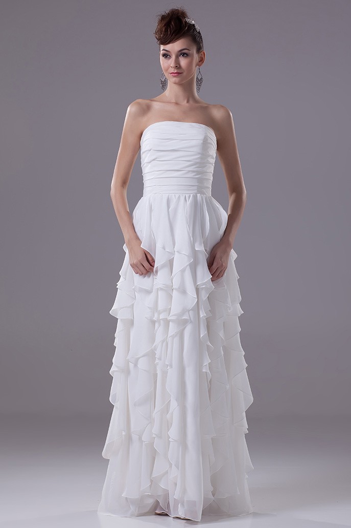 Strapless Cascading Ruffles Floor Length Chiffon Bridal Dress #OP4385 ...