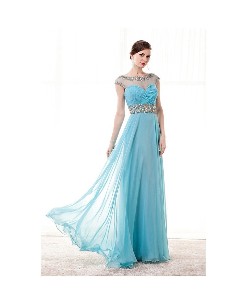 A-Line Scoop Neck Floor-Length Chiffon Prom Dress With Beading #CY0208 ...