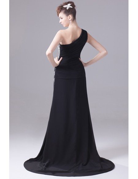 Long Formal Sequined One Shoulder Prom Dress with Split Front