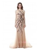 Sheath Scoop Neck Sweep Train Chiffon Prom Dress With Sequins